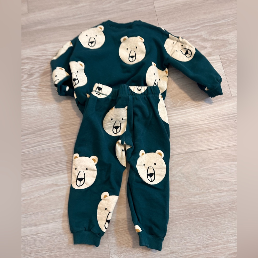 Zara boys winter green teddy sweat set size 2/3 toddler